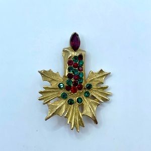 VINTAGE Crystal Christmas Candle Brooch